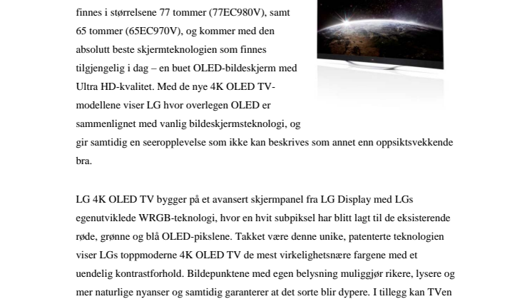 LG ER FØRST UTE MED OLED-TV I 4K-OPPLØSNING