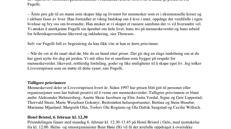 Per Fugelli mottar Menneskeverds Livsvernpris 2017 