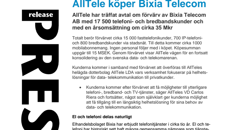 AllTele köper Bixia Telecom