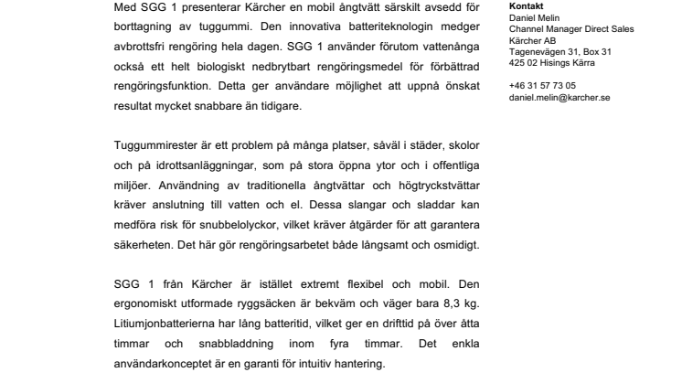 Ny ångtvätt från Kärcher för borttagning av tuggummi