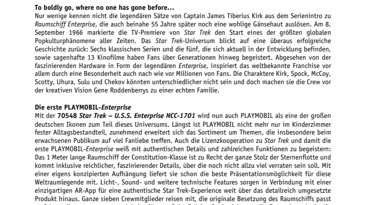 PLAYMOBIL x STAR TREK: U.S.S. Enterprise NCC-1701 und Crew erscheinen erstmalig von PLAYMOBIL