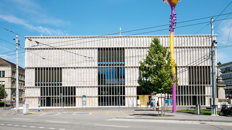 Kunsthaus Zürich, Chipperfield-Bau, Ansicht Heimplatz mit Installation «Tastende_Lichter» (2020) von Pipilotti Rist