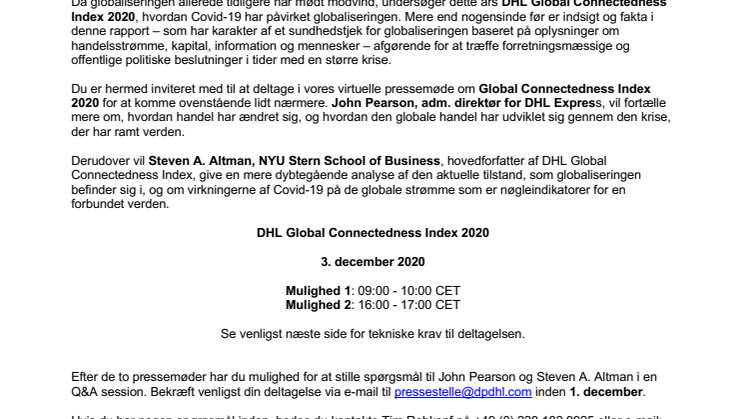 Virtuelt pressemøde: Status for globaliseringen i en covid-19 tid