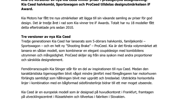 Kia Ceed vinner designpriser i iF Awards