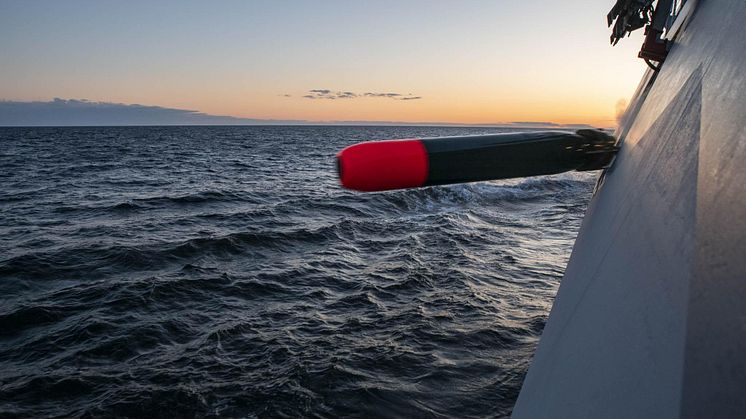 Torpedskott från en korvett typ Visby under Aurora 23. Foto: Ola Jacobsen/Försvarsmakten.