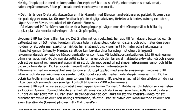 Garmin® vivosmart® HR – en aktivitetsmätare med pulsmätning på handleden och Smart Notifications