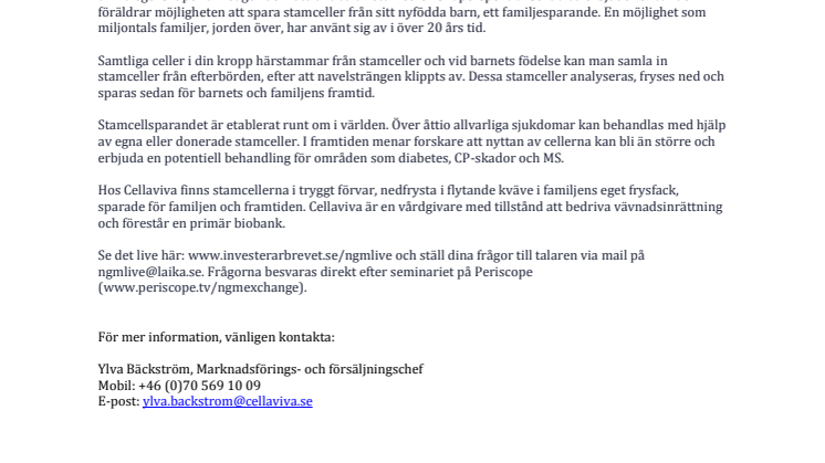 Cellaviva på NGM Live 15 mars kl 13:40