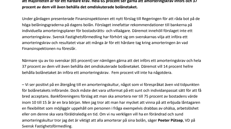Fyra av tio svenskar vill ha både amorteringskrav och bolånetak 