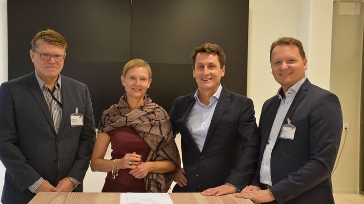 Från vänster: Mikael Fjällström, enhetschef tillväxtavdelningen Energimyndigheten, Gunilla Nordlöf generaldirektör Tillväxtverket, Göran Lundvall koncernchef och vd Almi Företagspartner, Mikael Karlsson vd Almi Invest.