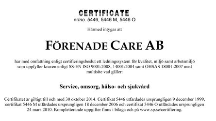 Förenade Care är nu multisite-certifierat enligt ISO