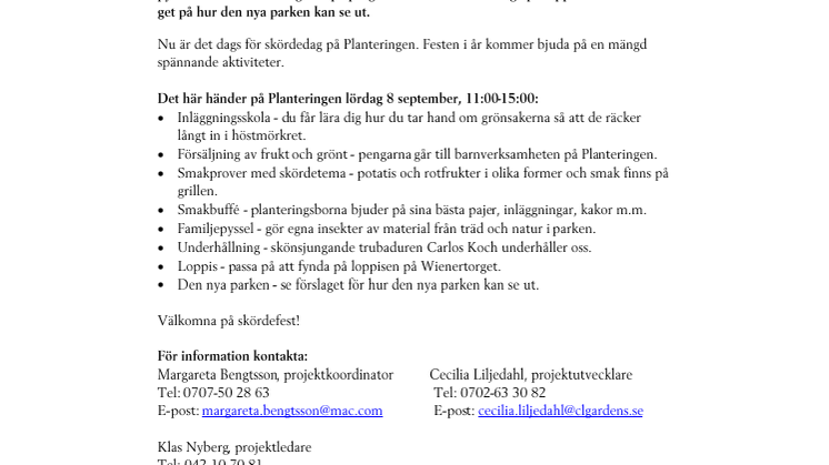 Skördedag och loppis på Planteringen den 8 september