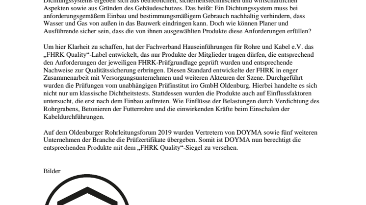 DOYMA-Pressemitteilung: Futterrohre tragen nun FHRK Quality-Label