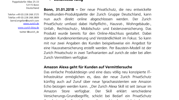 Zurich "PrivatSchutz" geht online