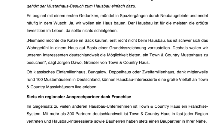 Town & Country Haus hat rund 100 Musterhäuser deutschlandweit