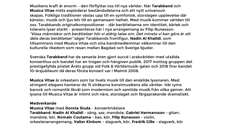 Biljettsläpp idag! I en större värld... – Tarabband möter Musica Vitae i Växjö Konserthus 23 mars