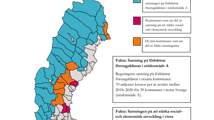 Karta  - fördelning av insatser som stärker socioekonomiskt eftersatta kommuner och områden 