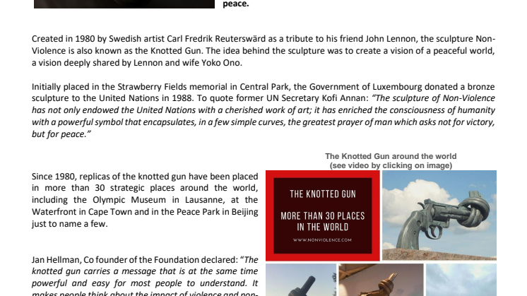 The Non-Violence Project Foundation celebrates the 40th anniversary of the Knotted Gun 