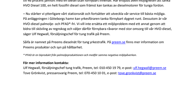 Ny Såifaanläggning för HVO Diesel 100 i Göteborgs hamn 