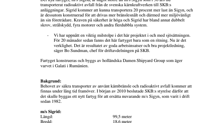 SKB:s nya fartyg m/s Sigrid sjösatt
