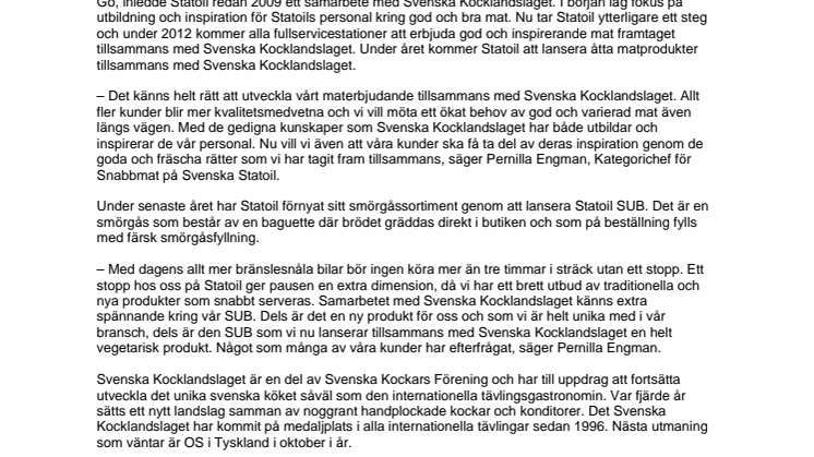 Statoil och Kocklandslaget utvecklar maten längs vägen