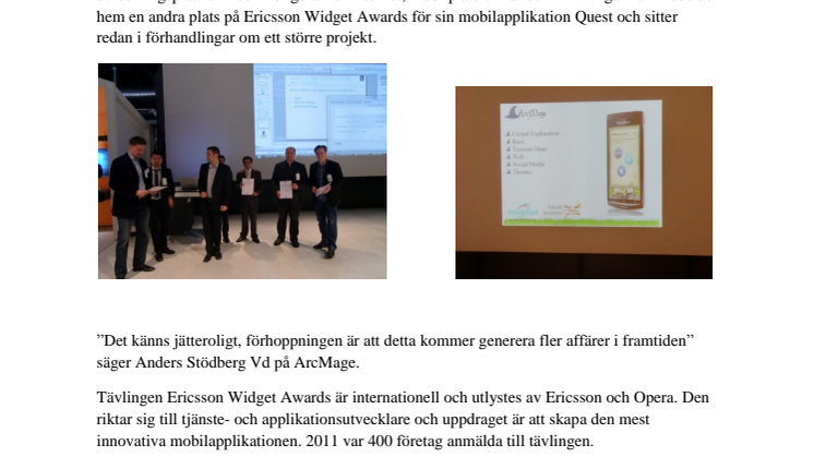ArcMage tvåa på Ericsson Widget Awards