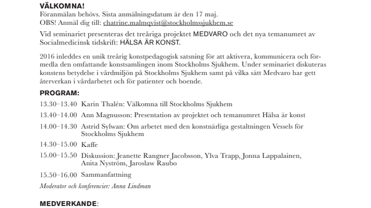MEDVARO - inbjudan till seminarium 2019-05-23