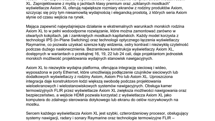 Raymarine: FLIR wprowadza na rynek wielofunkcyjne wyświetlacze Raymarine Axiom XL
