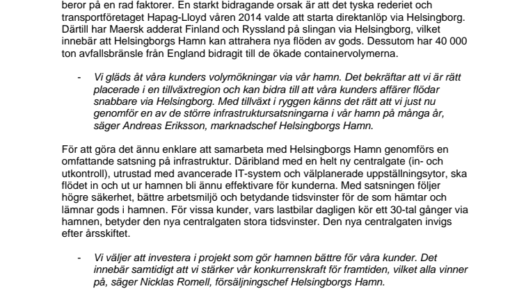 Sveriges näst största containerhamn ökar containervolymerna med 10 procent