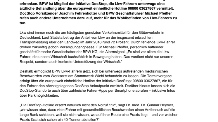 BPW Werksarzt behandelt jetzt auch erkrankte Lkw-Fahrer