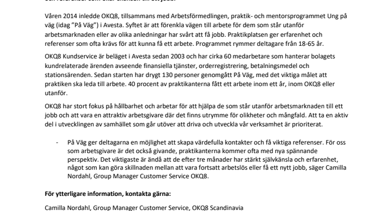 För ett minskat utanförskap i Avesta – OKQ8:s Kundservice i Koppardalen välkomnar 10 praktikanter med start i september