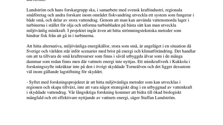 Ny forskning om system för minivattenkraft