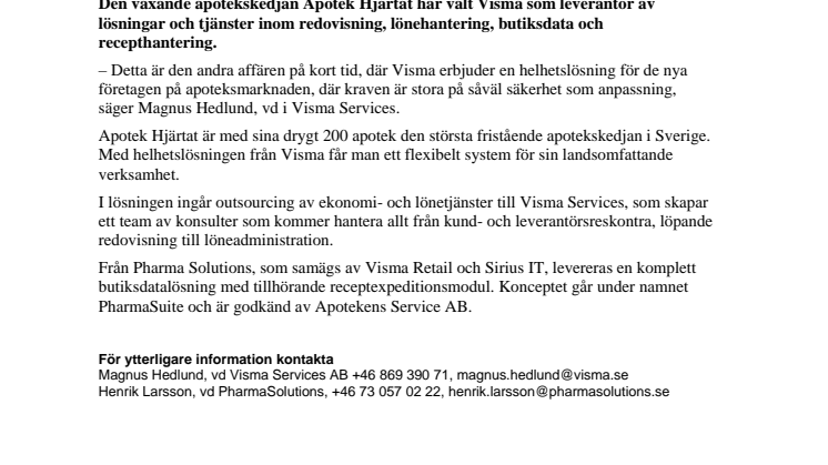 Visma gör ny helhetsaffär i apoteksbranschen