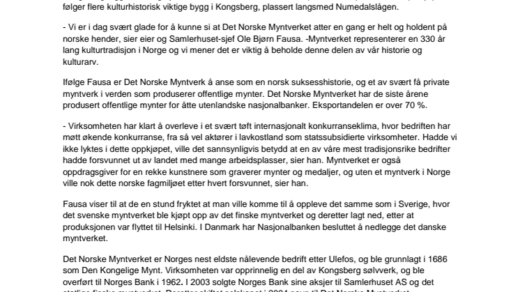 Myntverket tilbake på helnorske hender