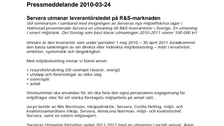 Servera utmanar leverantörsledet i miljöarbete och socialt ansvarstagande