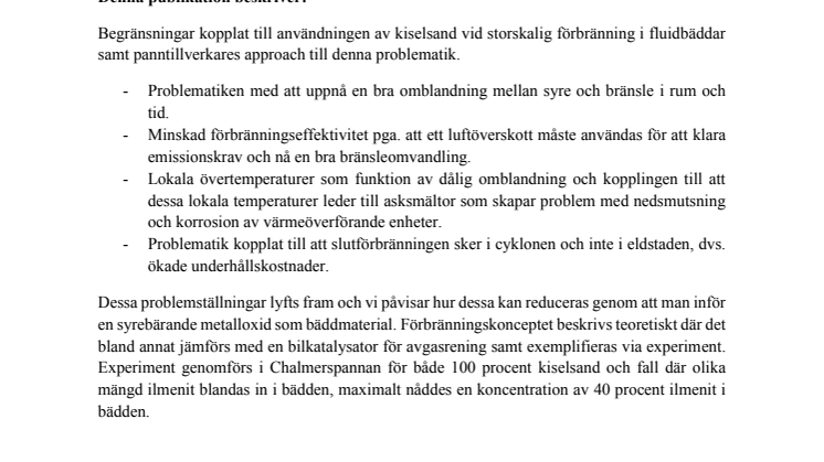 Publikationer om ilmenit som bäddmaterial i fluidbäddsförbränning