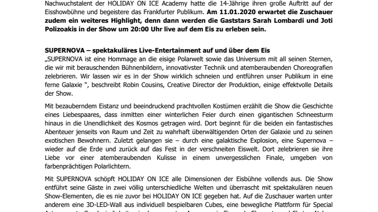 HOLIDAY ON ICE feiert erfolgreiche Premiere von SUPERNOVA in Frankfurt