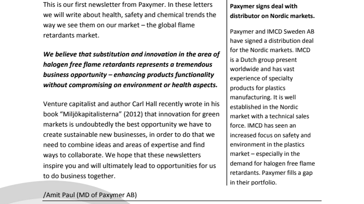 Paxymer Newsletter December 2012