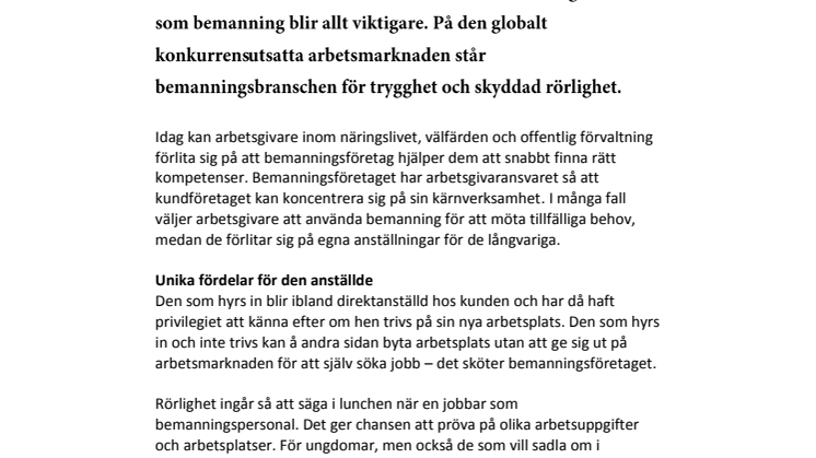Bemanningsbranschen erbjuder trygg rörlighet 