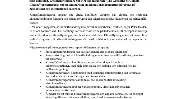 Den globala säkerheten påverkas av klimatförändringarna