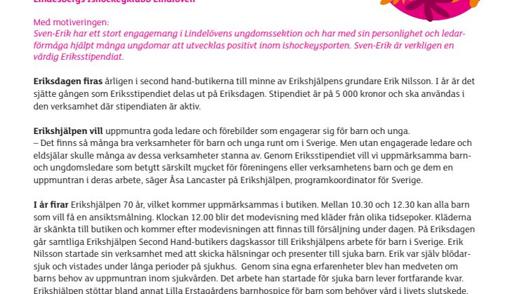 Sven-Erik Karlsson får Eriksstipendiet i Lindesberg