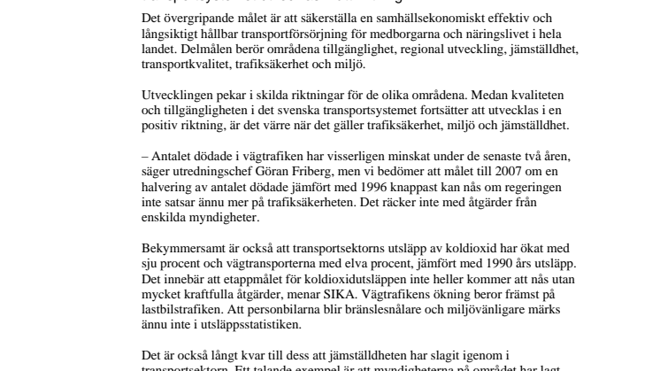 Fortsatt svårt att nå trafikmål om koldioxid och säkerhet