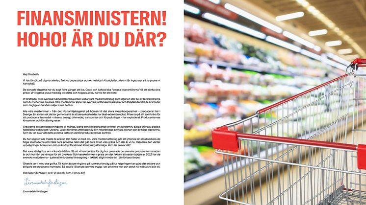 Livsmedelsföretagens öppna brev till finansministern har publicerats i Aftonbladet, Expressen, DN och DI. 