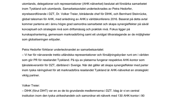 ​DZT, DIHK och AHK-nätverket avtalar globalt samarbete