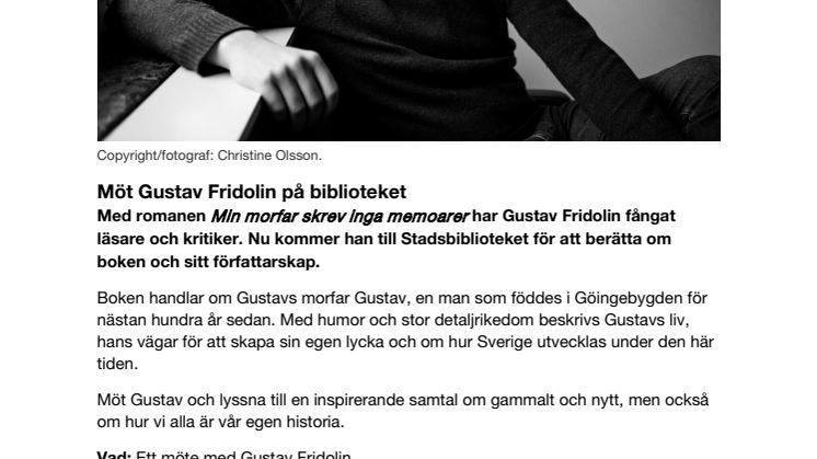 Möt Gustav Fridolin på Helsingborgs bibliotek