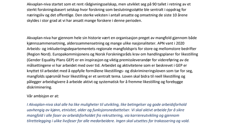 Likestillingsplan - Akvaplan-niva