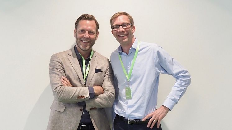 Johan Dennelind, VD Telia och Stefan Krook, VD Kivra. Foto: Alexandra Karnig.