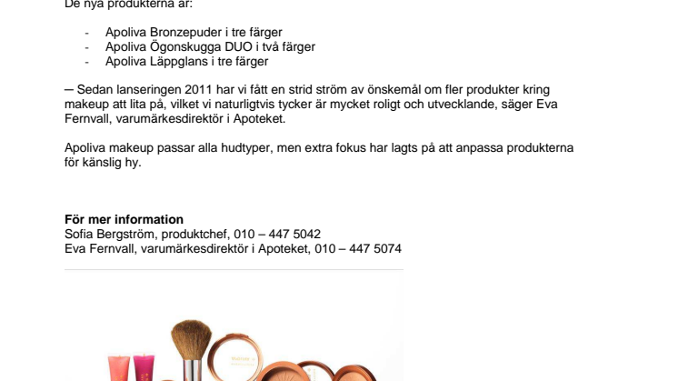 Nyheter från Apoteket: Apoliva nu som solbrun makeup att lita på 