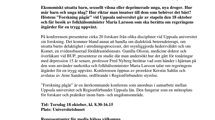 Folkhälsoministern talar på höstens Forskning pågår