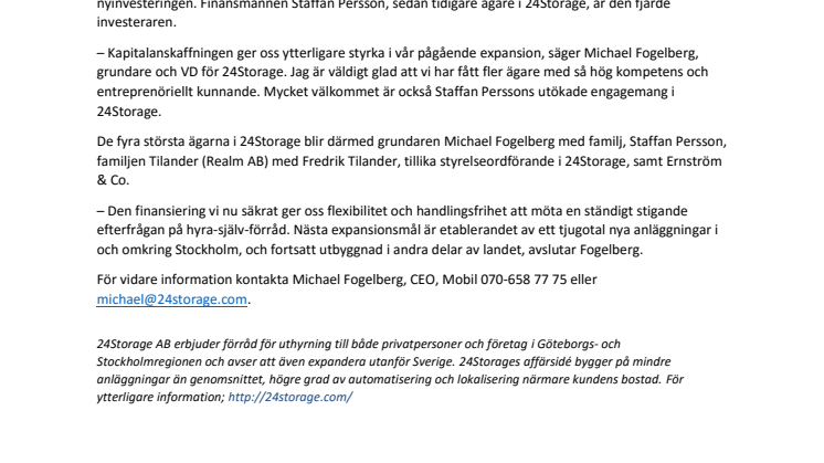24Storage säkrar 100 miljoner kronor i ny investerarrunda