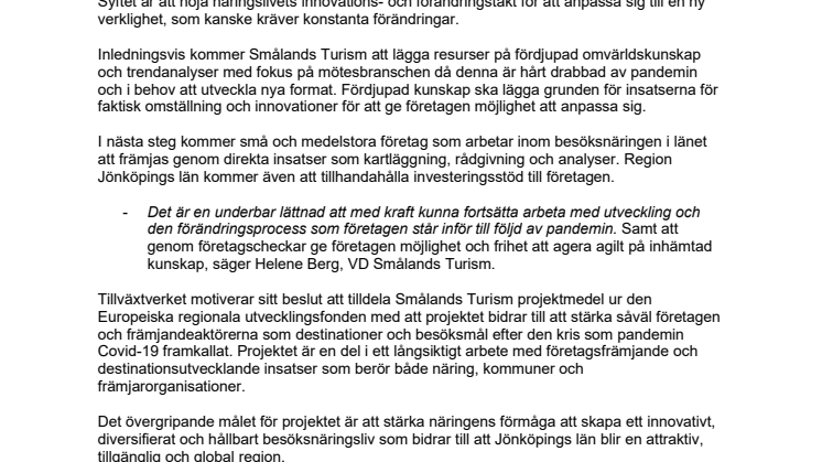 Nytt projekt ska stärka besöksnäringen